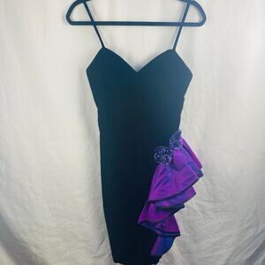 Vintage New Leaf Velvet Cocktail Dress 80s Party Ruffly Prom Fairy Size 10